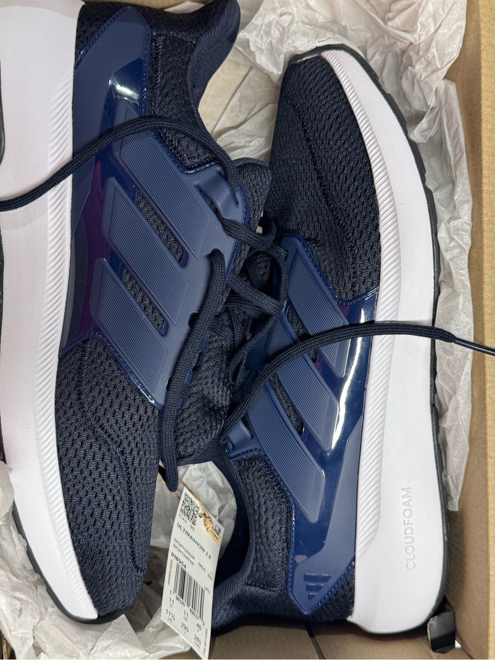 adidas Navy Blue and White Cloudfoam Athletic Shoes